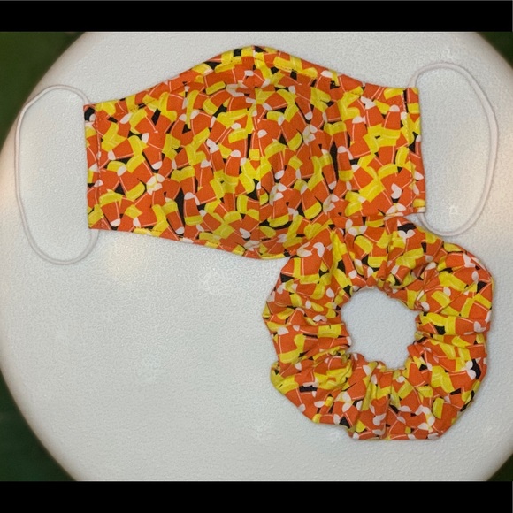 Candy Corn Face Mask and Scrunchie bundle - Picture 2 of 7